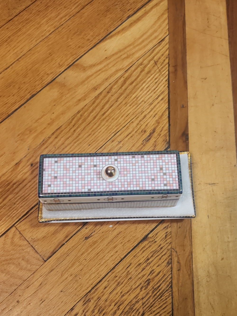 Anthropologie Pink Mosaic Key & Card Holder with Gold Accent